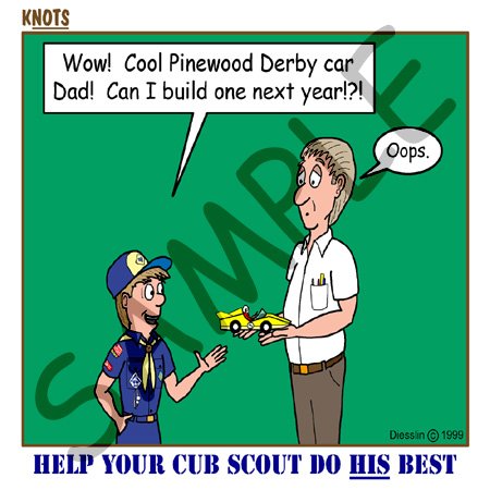 Rich Diesslins Funny KNOTS Scouting Cartoons - Help Your Cub Scout Do His Best - Pinewood Derby - Desk Clocks