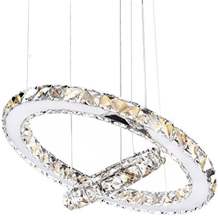 Ecopower Contemporary Crystals Warm Light LED Chandelier Ceiling Light D400mm+D200mm Rings Pendant Lighting Fixture