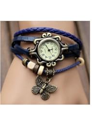 WAWO Fashion Accessories Trial Order New Quartz Fashion Weave Wrap Around Leather Bracelet Lady Woman Wrist Watch Blue