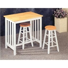 3pc Mission Style White and Natural Wood Bar Breakfast Table and Stool Stools Set by visiondecor Furniture