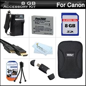 8GB Accessories Kit For Canon PowerShot ELPH 310 HS Digital Camera Includes 8GB High Speed SD Memory Card + Extended Replacement (900 MAh) NB-4L Battery + AC/DC Travel Charger + Mini HDMI Cable + USB 2.0 Card Reader + Case + LCD Screen Protectors + More