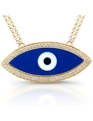 Victoria Kay 14k White Gold Dark Blue Enamel Evil Eye Diamond Necklace (1/5cttw, J, I2)