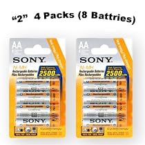"Sony 2500 Mah AA Rechargeable Nimh Batteries ""2"" 4-packs (8 Batterys)"