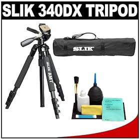Slik 340 DX Pro Series Black Tripod 3Way Pan/Tilt Head & Quick Release with Tripod Case + Cleaning Kit