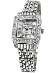 Gemorie Women Fashion Square Shape Cubic Zirconia Watch with Steel Band in Rhodium Plating (129009)