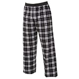 Black and White tartan plaid check flannel cotton pants for lounging, sleep, sports. Unisex relaxed fit, available in 3 Youth sizes, exposed elastic waist