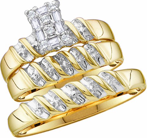 Men's Ladies 10k Yellow and White Gold .1 Ct Round Cut Diamond His Her Engagement Wedding Bridal Ring Set