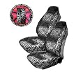 5 Piece Universal Fit Snow Grey Leopard Print Front Bucket Seat Cover, Steering Wheel Cover and Shoulder Harness Seat Belt Covers