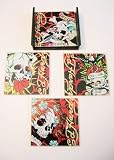 Ed Hardy by Christian Audigier Skulls Glass Coasters - Set of 4