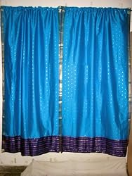 2 Skyblue Art Silk Sari Drapes Curtains Panels Window Treatment Rod Pocket 84"