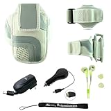 White Adjustable Deluxe Sportband / Workout Armband with Adaptable Neck Str ....