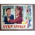 CW38 Step Lively FRANK SINATRA 1944 Portrait Lobby Card.  Here's a terrific lobby card from the original release of STEP LIVELY featuring a great C/U image of FRANK SINATRA and GLORIA DeHAVEN .    Lobby card is in VERY GOOD- condition. No pinholes, no stains, a one-half inch edge tear on left border, upper right hand border is somewhat dirty/smudgy.