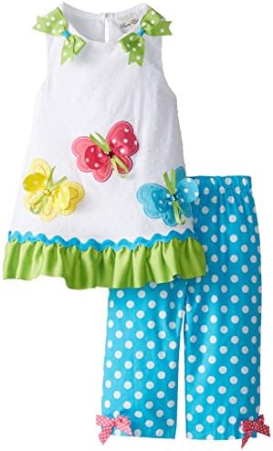Rare Editions Little Girls' Butterfly Applique Legging Set, White/Turquoise, 3T