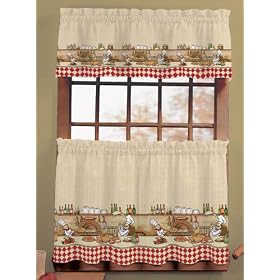 Fat Italian Chef Window Curtain Set - 24" Tiers and Valance - Home Kitchen Decor