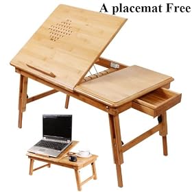 100% Natural Bamboo Foldable Laptop Table, Folding Bed Table, FBT04 + A placemat Free!