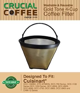 2 Cuisinart GTF4 Gold Tone Washable & Reusable Coffee Filter for Cuisinart 4-Cup Coffeemakers by Crucial Vacuum Coffee