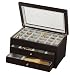 Contemporary Earring Jewelry Box with 46 Compartments, Glass Lid & Drawers.