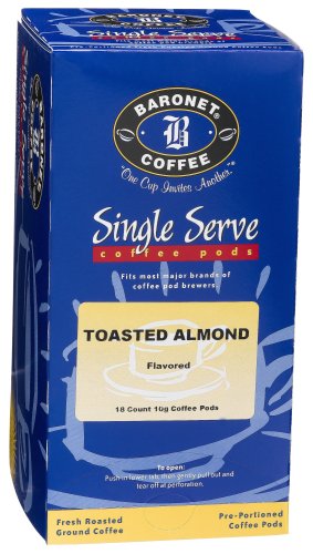 Baronet Coffee Toasted Almond Coffee Pods, 18-Count Boxes (Pack of 4) by Almonds