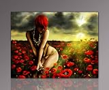 Produkt-Bild: Im Angebot ! Bild auf Leinwand - modern Art Design (Woman_on_flower_fields-60x80cm) Kunstdruck auf Rahmen mit Bilder Motiv (Frau rote Haare sexy Blumenfeld Sonnenstrahl) . Schn&auml;ppchen, ideal als Geschenk f&uuml;r Familie & Freunde. Sch&ouml;ner wohnen mit Foto als BilBilder im Bild Online Shop.d - Picture at Home. 100% Made in Germany - Qualit&auml;t aus Deutschland. Weitere sch&ouml;ne Foto(murale moderna canvas picture arts print image l&agrave;mina moderno)