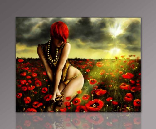 Produkt-Bild: Im Angebot ! Bild auf Leinwand - modern Art Design (Woman_on_flower_fields-60x80cm) Kunstdruck auf Rahmen mit Bilder Motiv (Frau rote Haare sexy Blumenfeld Sonnenstrahl) . Schn&auml;ppchen, ideal als Geschenk f&uuml;r Familie & Freunde. Sch&ouml;ner wohnen mit Foto als BilBilder im Bild Online Shop.d - Picture at Home. 100% Made in Germany - Qualit&auml;t aus Deutschland. Weitere sch&ouml;ne Foto(murale moderna canvas picture arts print image l&agrave;mina moderno)