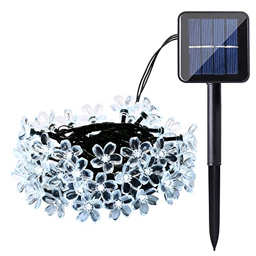 Qedertek cherry blossom solar string lights, 23ft 50 led waterpro…