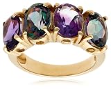 10k Yellow Gold Mystic Topaz and Amethyst 4-Stone Ring, Size 7