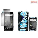 Motorola Droid A855 Combo Blue Flower Design Protective Case Faceplate Cove ....