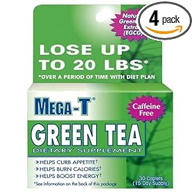 Click here to buy Mega-T Dietary Supplement Green Tea Extract Caplets, Caffeine Free, 30-Count Boxes (Pack of 4) by Mega-T.