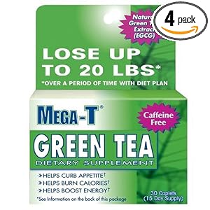 Click here to buy Mega-T Dietary Supplement Green Tea Extract Caplets, Caffeine Free, 30-Count Boxes (Pack of 4) by Mega-T.