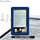 Premium Grade Barnes & Noble Nook Silicone Skin Cover Case (Navy, Blue, Dark Blue) + 4-inch eBigvalue(TM) Determination Hand Strap + Easy Travel Car Charger