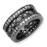 Black-plated Sterling Silver CZ Eternity Three Ring Set