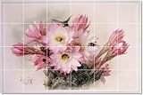 Paul De Longpre Flowers Tile Mural Contemporary Home Remodeling | 17x25.5 using (24) 4.25x4.25 tiles
