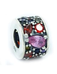 High Quality! .925 Sterling Silver " Mosaic - Multicolor Swarovski " Charm Bead spacer Compatible with Pandora Chamilia Troll Bracelet