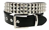 3 Row Pyramid Studded Black Leather Belt Large 35-38
