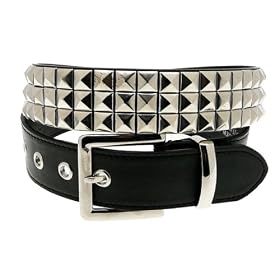 3 Row Pyramid Studded Black Leather Belt Medium 31"-34"