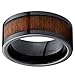 Men's Black Ceramic Flat Top Wedding Band Ring with Real Koa Wood Inlay, 9MM Comfort Fit, SZ 8.5