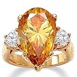 14k Gold-Plated Pear-Shaped Champagne and Heart-Shaped White DiamonUltraTM Cubic Zirconia Ring