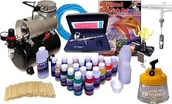 IWATA HP-C PLUS AIRBRUSH Kit With Airbrush Depot 1 Year Warranty Tank Compressor and 6 Foot Air Hose Set, Createx Paint, Instructional Book, Airbrush Holder, Cleaning Pot, Mix Sticks & Cups