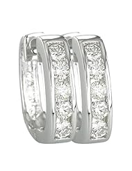 14K White Gold 0.58ct Simple Single Row Channel Set Diamond Hoop Earrings