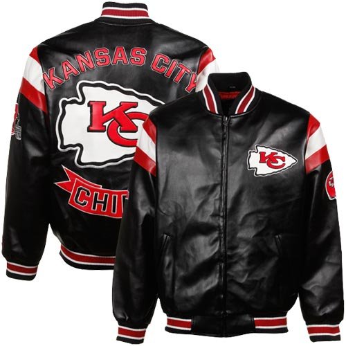 Kansas City Chiefs Black Pleather Varsity Full Zip Jacket (XXXXX-Large)