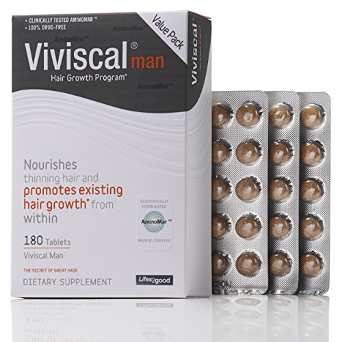 Viviscal Man #1 Hair Product For Hair Growth & Hair Thinning, 100% Drug Free Hair Supplements, 90 Day Money Back Gaurantee, 180-tabs