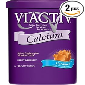 Viactiv Soft Calcium Chews, 500+D+K, Caramel, 90-Count Boxes (Pack of 2)