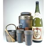 焼酎サーバー2000cc備前金彩 （専用木台付き）ペアグラス 陶芸作家　安藤嘉規作　伝統の萬古焼き（井上酒造　夢のひととき　25度　1800ｍｌ ）