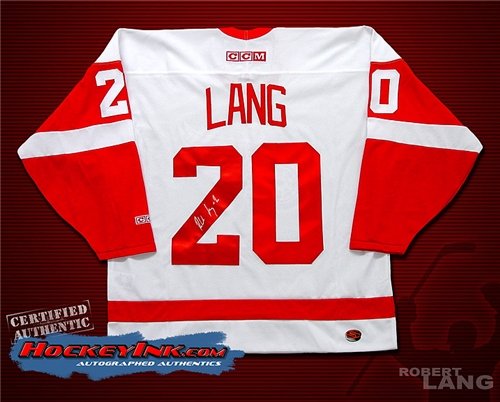 Robert Lang Autographed/Hand Signed Detroit Red Wings White Jersey