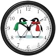 Two Penguins each in Christmas Scarf - JP Wall Clock by WatchBuddy Timepieces (Hunter Green Frame)