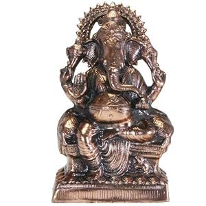 Copper Ganesh Statue on a Throne with Bolster