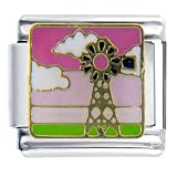 Windmill Pink Sunset Scene Italian Charms Bracelet Link