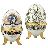 Small Porcelain Egg Hand Painted Trinket Box (Set of 2)