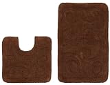 2 Piece Bath Rug Set - Large Scroll Chocolate by Cotton Craft - 100% Pure Cotton - High Quality - Super Soft and Plush - Hand Tufted Heavy Weight Durable Construction - larger Rug is 21x32 Oblong and Second rug is Contour 21x20 - Other Styles - Solid Color Reversible, New Scroll, Greek Key, Palm Tree or Grid Stripe - Easy care machine wash
