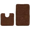 2 Piece Bath Rug Set - Large Scroll Chocolate by Cotton Craft - 100% Pure Cotton - High Quality - Super Soft and Plush - Hand Tufted Heavy Weight Durable Construction - larger Rug is 21x32 Oblong and Second rug is Contour 21x20 - Other Styles - Solid Color Reversible, New Scroll, Greek Key, Palm Tree or Grid Stripe - Easy care machine wash